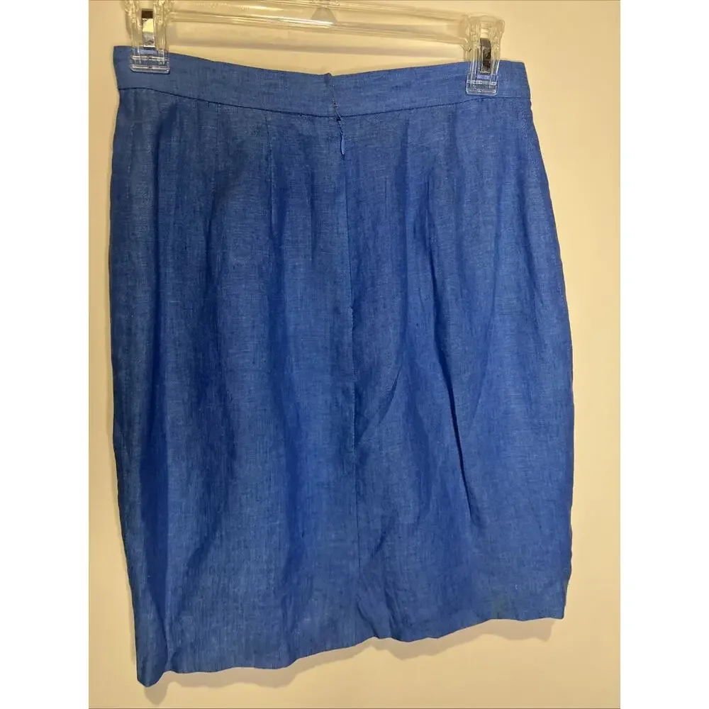 100 % Linen Shell, Lined Blue Pencil Skirt Natural‎ Fiber Size 4